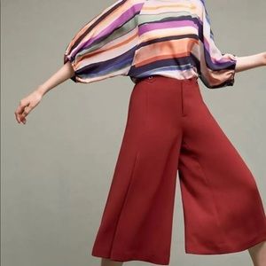 Anthropologie Essential Culotte Sz 4 Wide Leg High Waisted Rust Cropped Pants